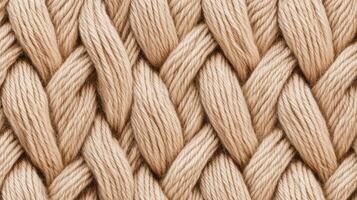 Close-up view of intricately braided natural fibers in a warm beige hue, perfect for textile design and crafting ideas with a focus on texture and detail photo