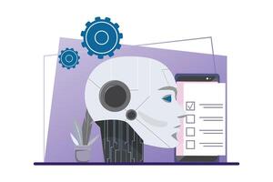 Futuristic robot head with digital checklist, perfect for AI productivity and workflow concepts vector