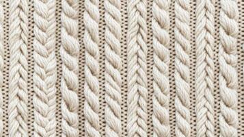 Soft and textured knit fabric displays elegant braided patterns in a light neutral color, ideal for fashion and interior design projects photo