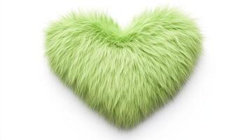 A vibrant green heart-shaped pillow displays its fluffy and ultra-soft texture, inviting touch and comfort in a simple yet inviting arrangement photo