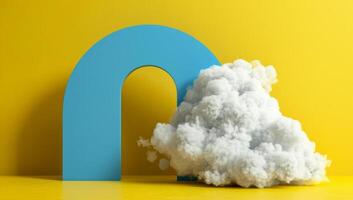 Design showcases a playful blue arch beside a fluffy cloud on a vibrant yellow background, creating a fresh and modern aesthetic photo