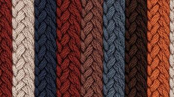 Detailed view of multiple strands of braided fabric in an array of warm and cool colors, perfect for crafting or interior design projects highlighting texture photo