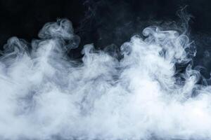 White smoke billows and swirls elegantly on a black background, creating an enchanting, dreamlike ambiance filled with intrigue and artistry photo