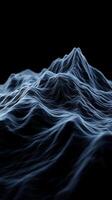 Dramatic black mountain range illuminated by dark blue lighting, revealing intricate textures and depth, creating a captivating landscape at twilight photo