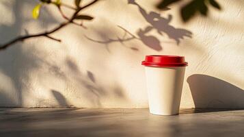 A cup sitting on a table photo