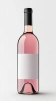 A bottle of pink wine with a blank label photo