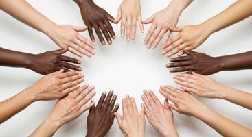 Diverse Circle of Hands - Multiracial Unity and Inclusion Concept. photo