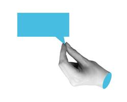 Hand holding message bubble. Female using smart communication concept, showing blank speech for photo