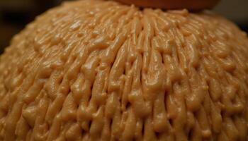 A macro shot of a glistening mushroom, showcasing its intricate gills and moist texture. photo