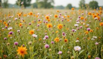 A field of wildflowers, swaying in the breeze, with a multitude of colors and textures. photo