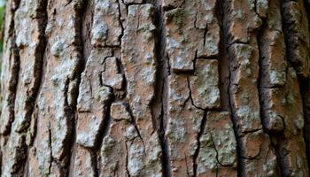 The rough bark of an old tree, marked with knots, lichen, and the passage of time. photo