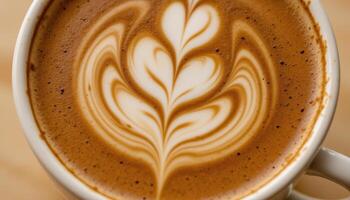 The swirling pattern of coffee in a cup, with crema and foam creating complex textures. photo