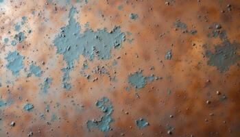 The surface of aged copper, displaying its patina, verdigris, and subtle variations in color. photo