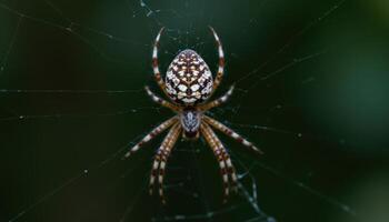A close up of a spider spinning its web, creating a delicate and intricate structure. photo
