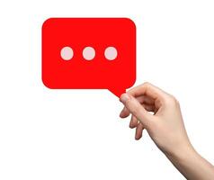 Speech bubble with negative feedback and rejection. Red card symbolizing disapproval, refusal, and photo