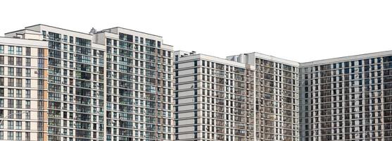 Building with modern design. Tall multistorey highrise condominium with window facade, residential photo