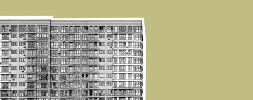 Building with modern architecture. Tall highrise condominium, apartment block, home and dwelling, photo