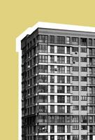 Building facade with window and balcony. Housing block, multistory residential architecture, modern photo