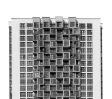 Building with modern architecture. Tall highrise office, commercial or residential property with photo