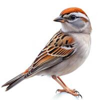A vibrant shot of a Chipping Sparrow bird isolated on a white background, showcasing its feathers photo