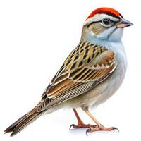 A closeup shot of a Chipping Sparrow bird isolated on a white background, highlighting its features photo