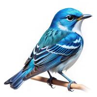 A Cerulean Warbler bird isolated on a white background, showcasing its vivid plumage photo