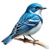 A Cerulean Warbler bird captured in a closeup shot isolated on a white background, showcasing its stunning details photo