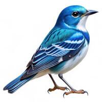 A Cerulean Warbler bird isolated on a white background, showing off its elegant features photo