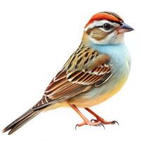 A Chipping Sparrow bird captured in a closeup shot isolated on a white background, showcasing its beauty photo