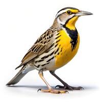 A closeup shot of an Eastern Meadowlark bird isolated on a white background photo