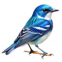 A Cerulean Warbler bird isolated on a white background, showcasing its stunning features photo