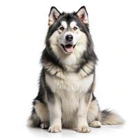 An elegant portrait of an Alaskan Malamute dog isolated on white background photo