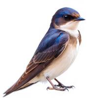 A vibrant shot of a Bank Swallow bird perched and isolated on a pure white background photo