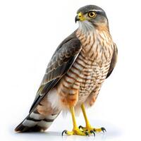 Isolated Sharp Shinned Hawk Bird in Flight on White Background photo