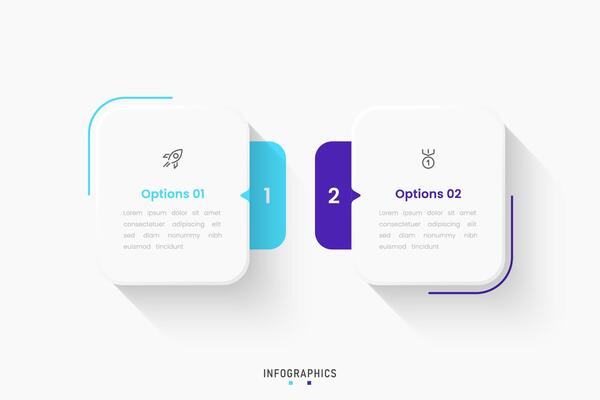 Infographic label design template with icons and 2 options or steps. Can be used for process diagram, presentations, workflow, flow chart, info graph.