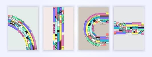 Memphis retro style, abstract geometric designs with bold lines and dynamic patterns for a futuristic aesthetic vector