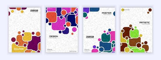 Colorful abstract business poster designs with geometric bubble patterns on a textured white background vector