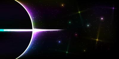 Abstract black hole design featuring glowing celestial bodies, Background decorated with colorful stars vector