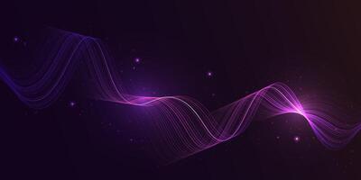 Abstract glowing wave lines on dark background. vector