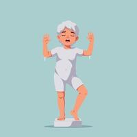 Young boy posing as classical marble statue with dramatic expression in flat minimal art style illustration vector