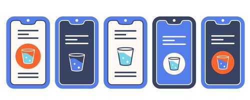Notification about Drink water. Hydration reminder message on smartphone. Health and wellness mobile concept. Smartphone screen with hydration reminder and glass icon. vector
