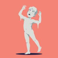 Melting human figure with distressed expression in minimal flat design style on coral background dramatic surreal art vector