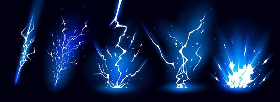 Lightning strike bolt silhouettes scary sequence illustration. vector