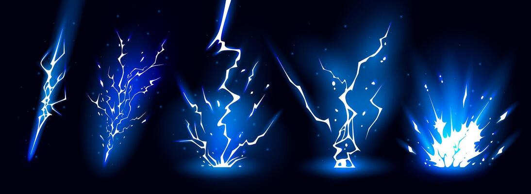 Lightning strike bolt silhouettes scary sequence illustration.