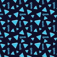 Pattern with game gems and crystals, pixel letters word GEM. Dark background, game world. vector