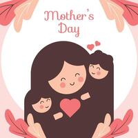 Minimalist Mother's Day Greeting Card on White Background with Heart and Tropical Leaf Illustrations vector