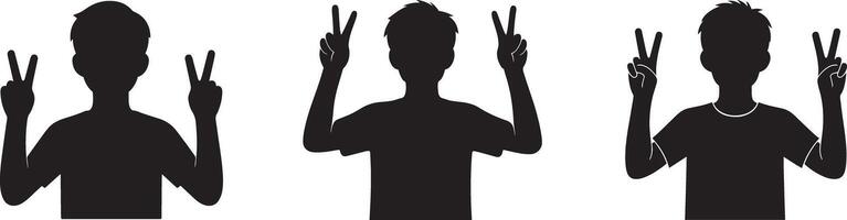 Youth forming peace sign with hands in silhouette design and harmony illustration style set vector