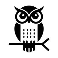 Simple black and white owl perched on a branch. vector