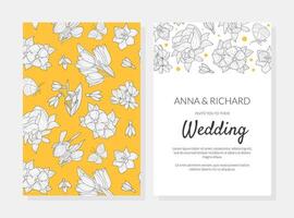 Wedding Invitation Card Template with Spring Flowers Seamless Pattern and Space for Text Illustration vector