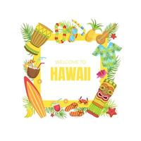 Hawaii Travel Banner Template with Travelling Symbols of Square Frame Illustration vector
